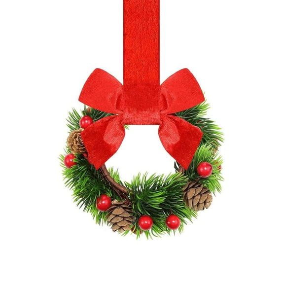 Christmas Mini Cabinet Wreaths for Kitchen with Ribbon Bows,Mini Christmas Cabinet Window Small Wreath,Red Berry