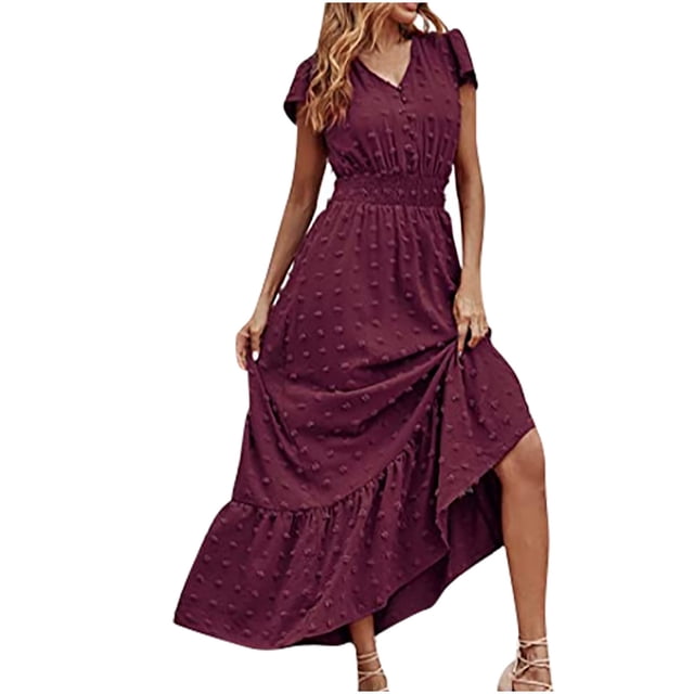 Pisexur Robe à Manches Courtes à Col en V Robe à Manches Courtes pour Femme Couleur Unie Robe à Manches Courtes à Col en V Robe pour Femmes