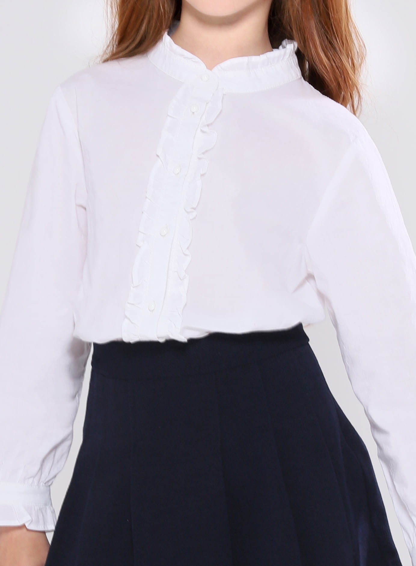 Chemise Fille SOLOCOTE Blanche à Volants - Manches Longues Coton - Style Princesse Printemps/Été