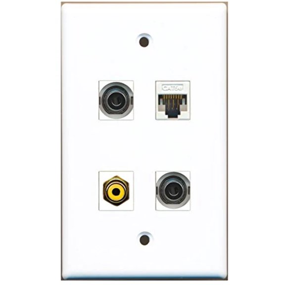 RiteAV - 1 Port RCA Yellow 2 Port 3.5mm 1 Port Cat5e Ethernet White Wall Plate