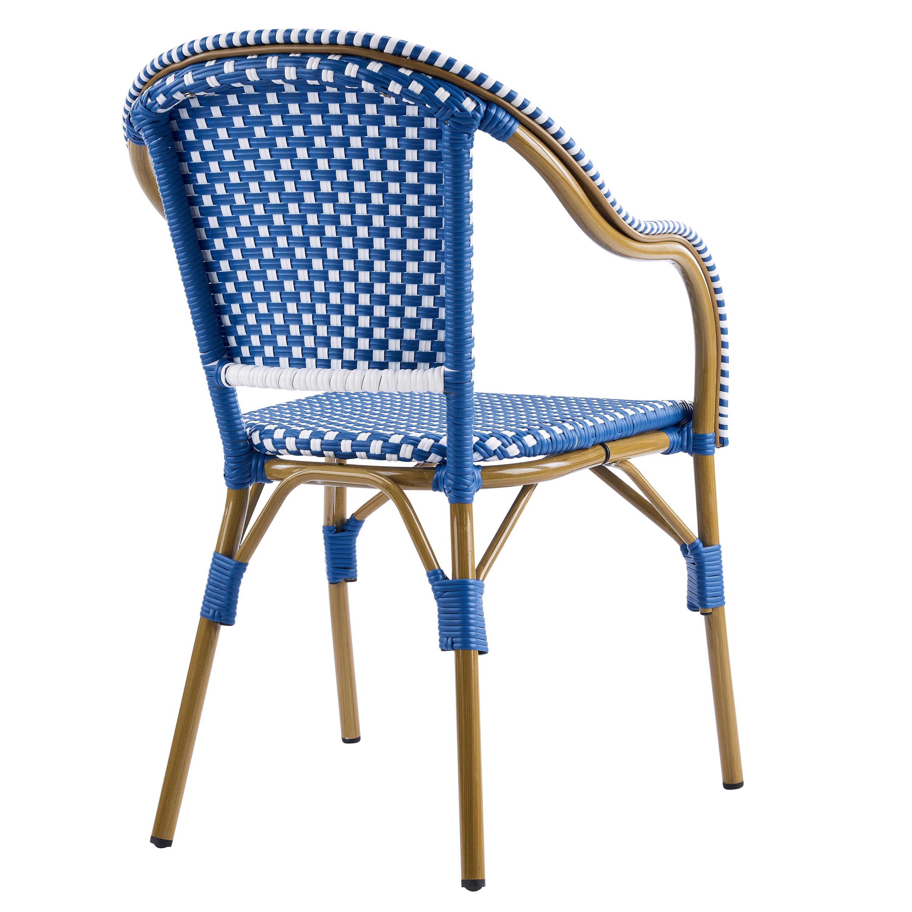 Bistro Chairs Set of 2, Outdoor Aluminum Frame Weather Resistant PP Rattan Chairs for Porch Garden, Natural and Blue and White