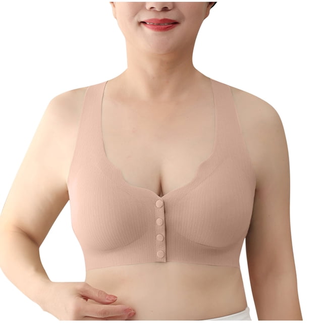 Plebaso Women's Seamless Front Closure Bras Silk Full Coverage Removable Pads Ladies Everyday Bras with Button