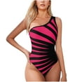 thumbnail image 2 of Women's Swimsuits One Piece Stripes Under $10 Color Block Fashion No Buckle One-shoulder Backless Bikinis Sets, 2 of 7