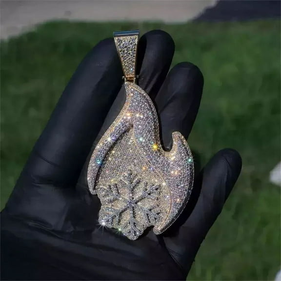 Men's Custom Pendant 2 Ct Round Cut White Moissanite 14K White Gold Plated