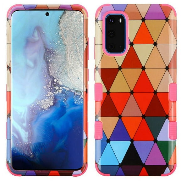 Samsung Galaxy S20 (6.2") Phone Case Tuff Hybrid Shockproof Impact Armor Rubber Three Layers Rugged Hard PC Soft Protective Shock Absorbent Frame TPU Cover Triangle Squad Pink for Samsung Galaxy S20