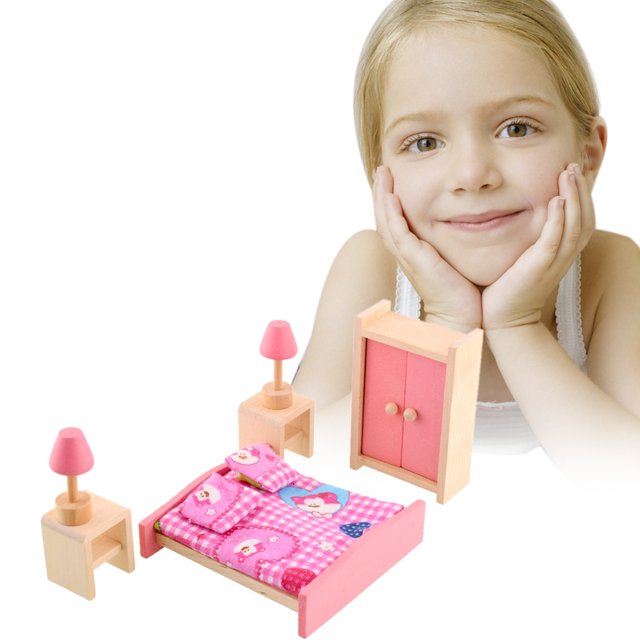 Muñeca de madera Muebles de baño Casa de muñecas en miniatura para niños Juguete (Dormitorio