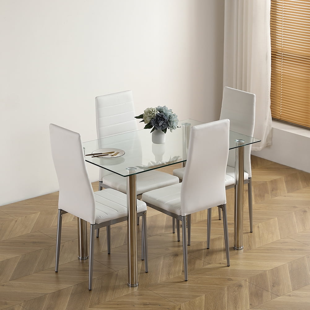 Kadyn Tempered Glass Dining Table, Stainless Steel Kitchen Table for 4 Person, Modern Dining Room Table for Home Office, Transparent Kadyn Tempered Glass Dining Table, Stainless Steel Kitchen Table for 4 Person, Modern Dining Room Table for Home Office, Transparent