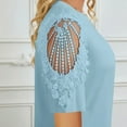 thumbnail image 4 of Women's Casual Oversize Blouses Trendy Lace Hollow Sleeves Shirt Solid Color Round-Neck Shirts Summer Short Sleeved T-Shirts Pullover Top, 4 of 7