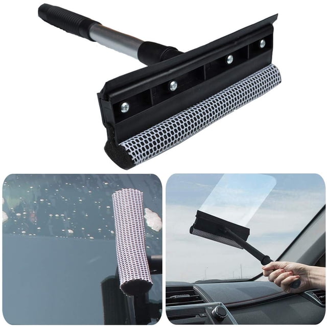 Grattoir en Verre Double Face avec Poignée Rétractable Double Face Vitre Nettoyant avec Poignée Brosse en Verre Prolongée