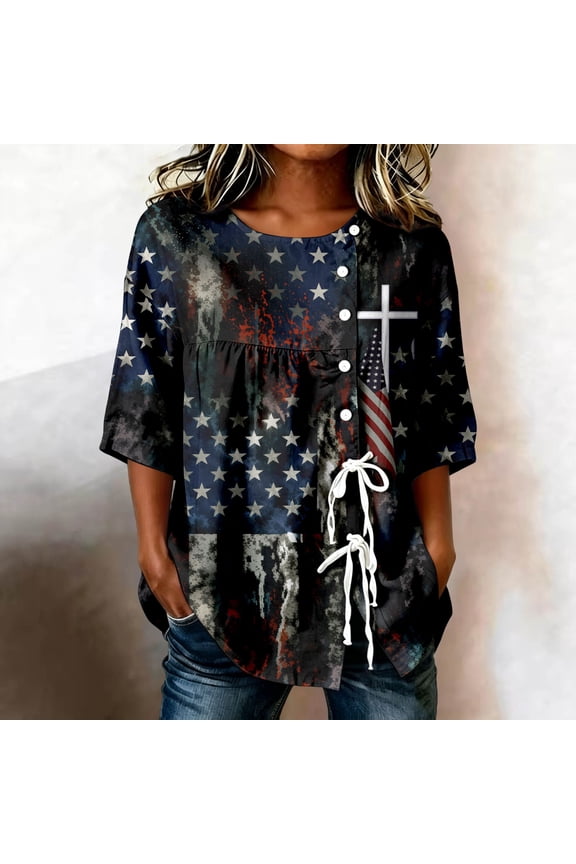 4th of July Shirts for Women, 250th Anniversary USA 1776-2026 Shirt, Summer Casual Tie Knot Front Patriotic American Flag Graphic Tees Tops