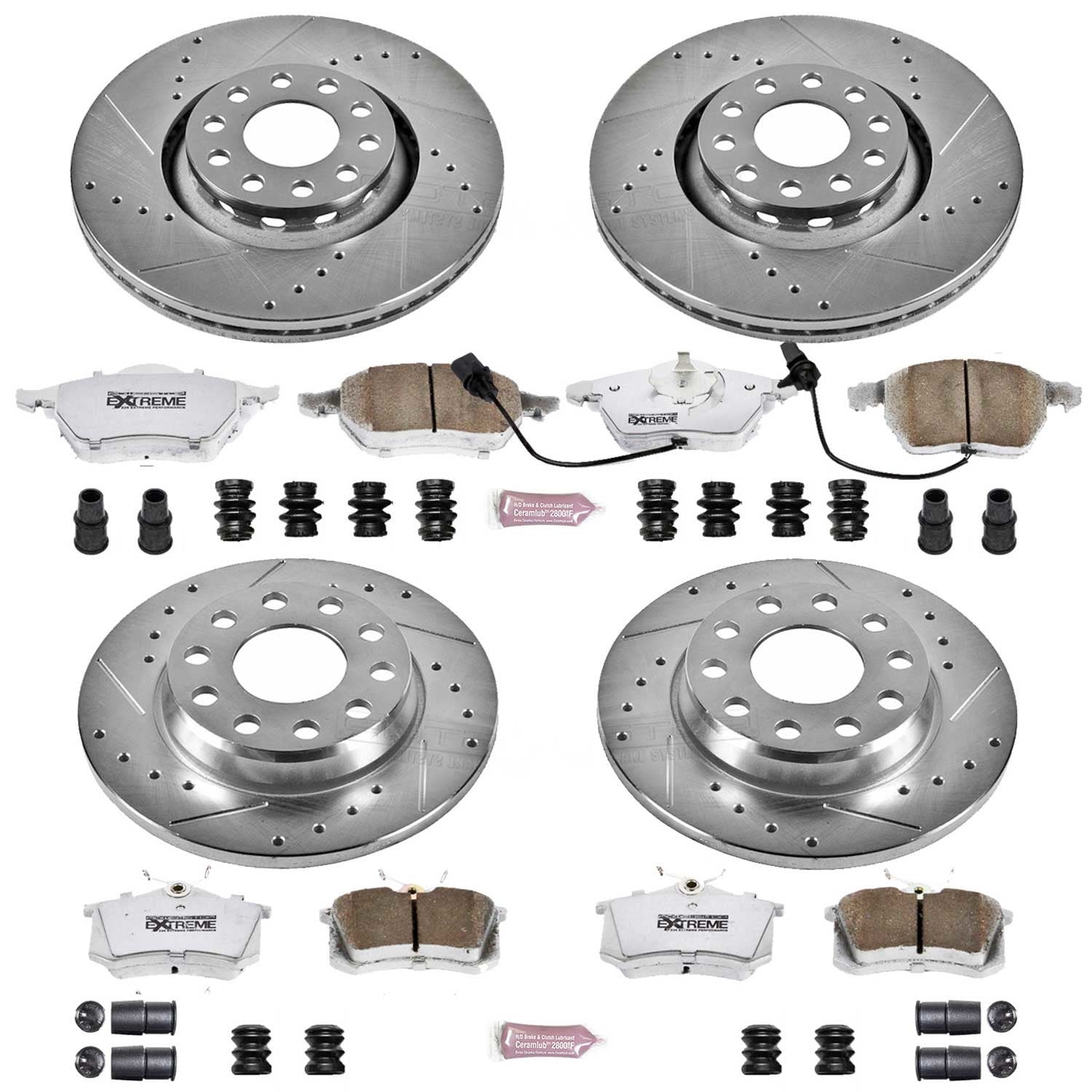 PowerStop Front and Rear Z26 Street Warrior Carbon-Fiber Ceramic Brake Pad and Drilled and Slotted Rotor Kit Fits: AUDI Select Models K2777-26