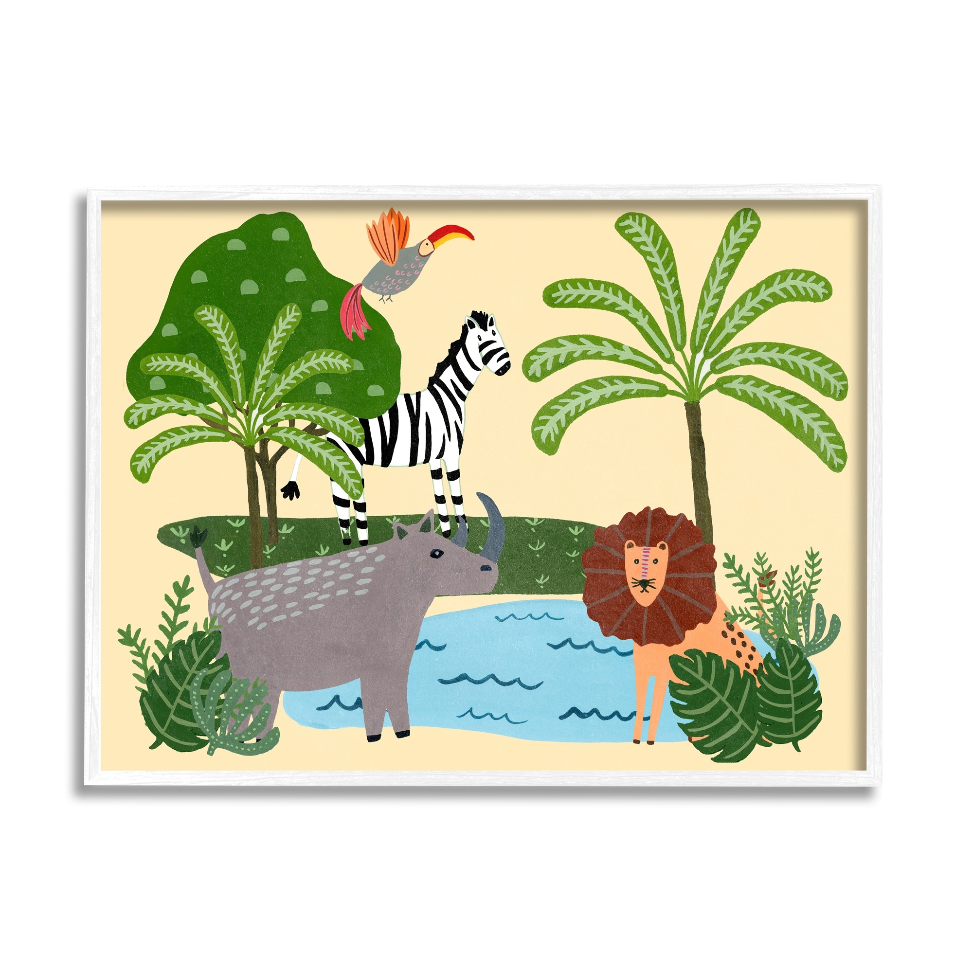 Stupell Industries Whimiscal Wild Animals Botanical Wildlife Collage Graphic Art White Framed Art Print Wall Art, 30x24, by Regina Moore