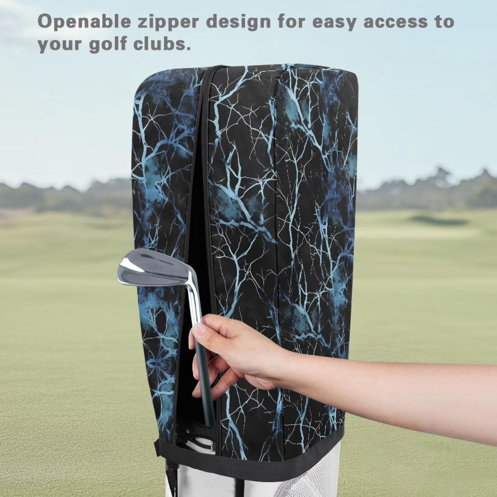 Chririnla Blue Camo Hunting Forest Portable Golf Bag Dust Cover Waterproof Universal Fit for Stand Cart Tour Bags with Snap Button Zipper
