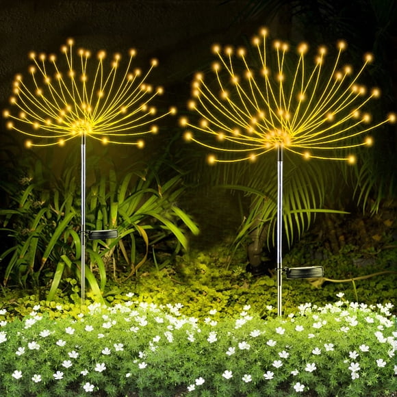 Lámpara solar para fuegos artificiales YOTOZU, paquete de 2, 120 LED, blanco cálido