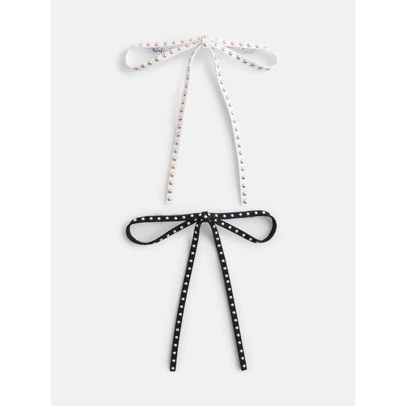 No Boundaries 2-Pack Stud Bow Hair Clip, Black/Ivory, One size