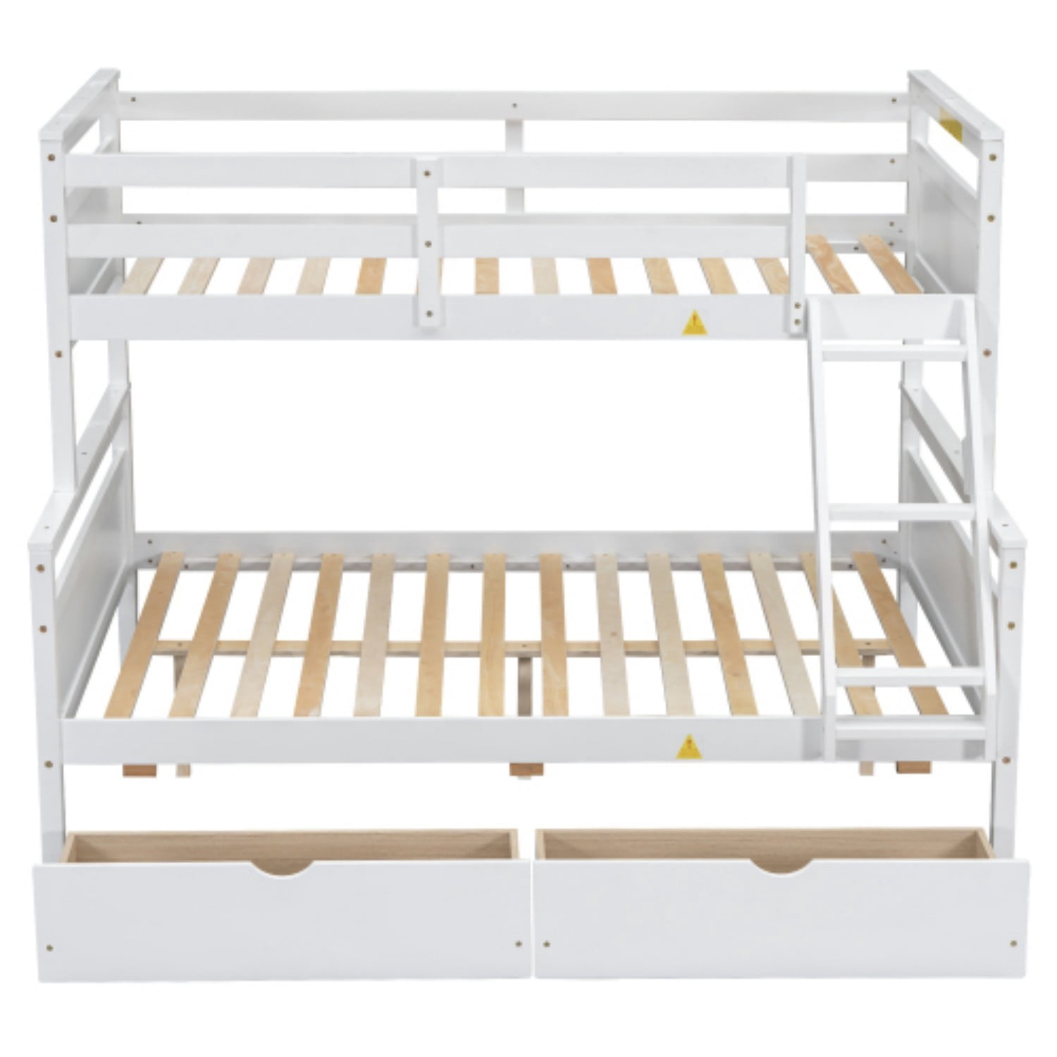 Twin Over Full Bunk Bed with Storage Drawers, Convertible Wood Bunk Bed with Ladder and Safety Guardrails, Twin Full Bed Frame for Kids Bedroom, White