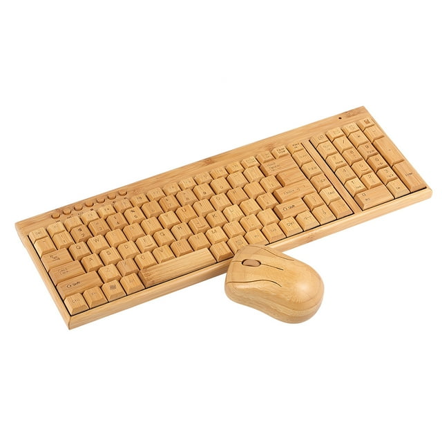 2.4G Wireless Bamboo PC Keyboard and Combo Computer Keyboard Handcrafted Natural Wooden Plug and Play Yellow