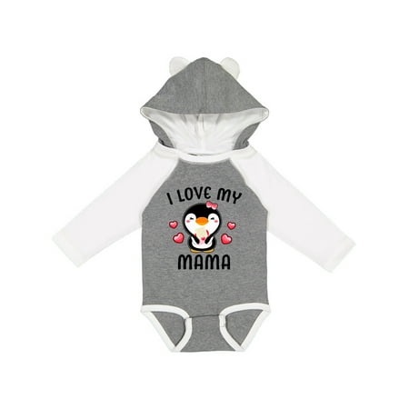 

Inktastic I Love My Mama with Cute Penguin and Hearts Gift Baby Girl Long Sleeve Bodysuit