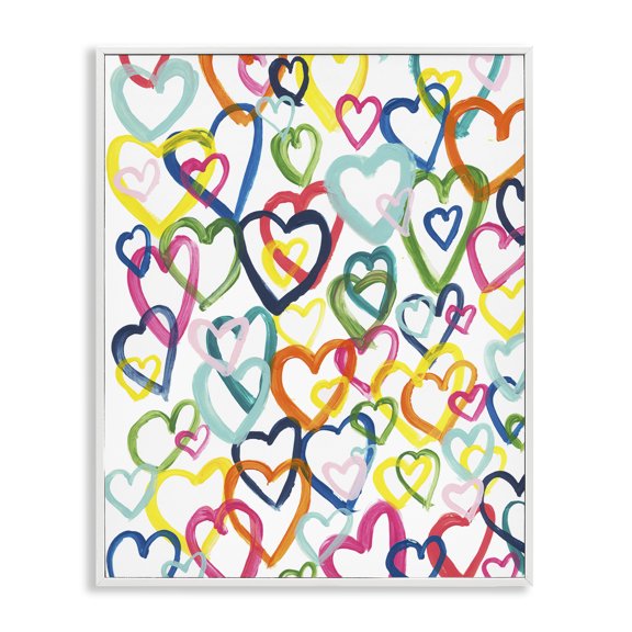Stupell Industries Eclectic Vivid Bold Hearts Pattern Abstract Design White Framed Giclee Art, 11 x 14, by Bronwyn Baker