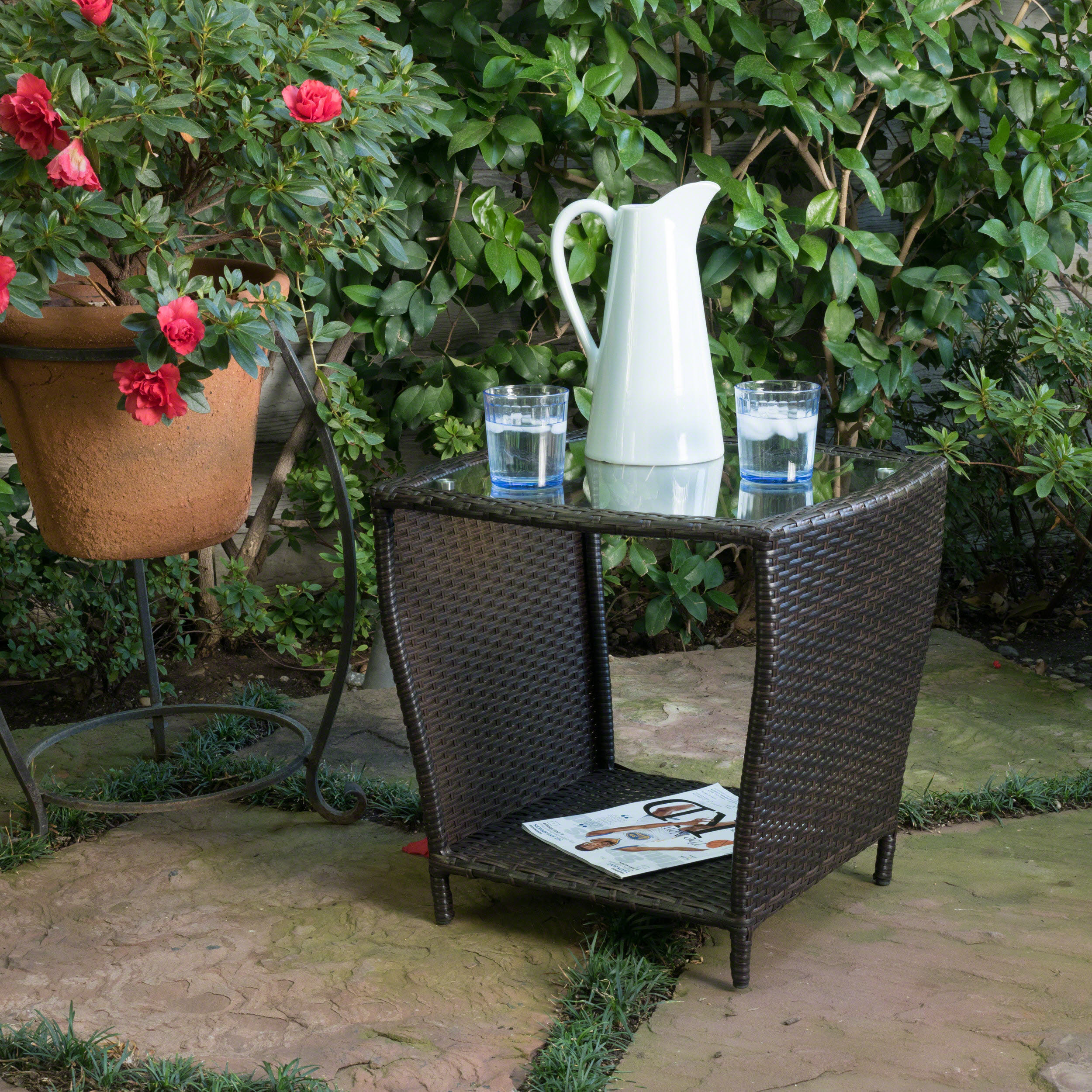 Mcgrath Outdoor Wicker Side Table With Glass Top Multibrown Walmart Com Walmart Com
