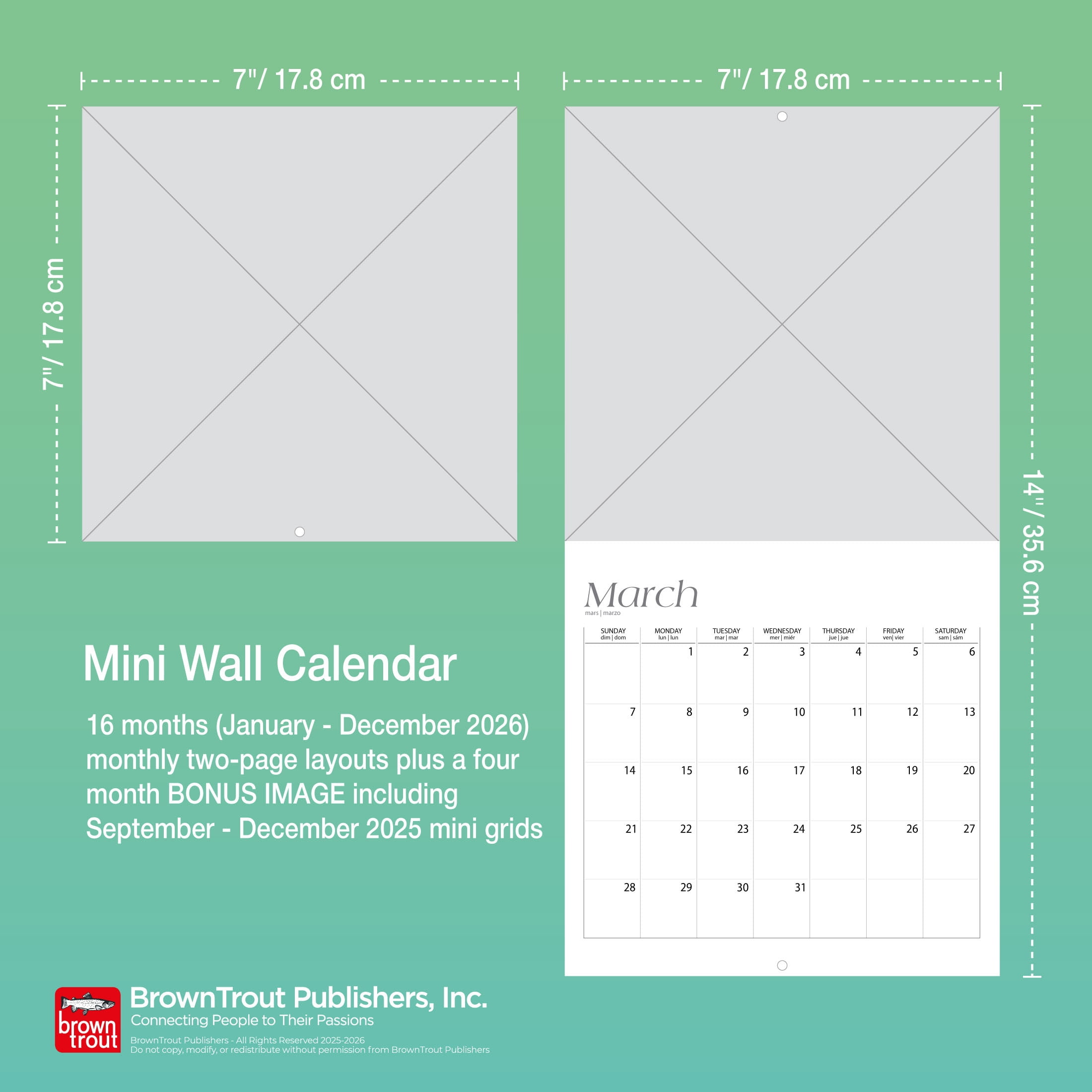 John Wayne OFFICIAL | 2026 7x14" (Hanging) Mini Wall Calendar | BrownTrout