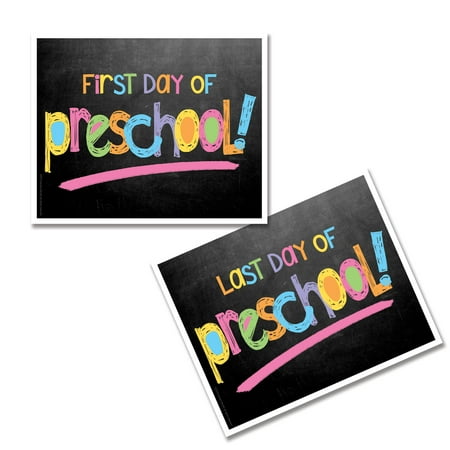 Preschool First & Last Day of School Photo Prop Sign - Pastel Text Chalkboard