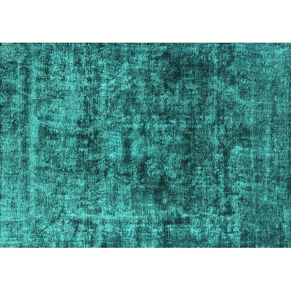 Ahgly Company Machine Washable Indoor Rectangle Oriental Turquoise Blue Industrial Area Rugs, 7' x 9'