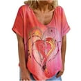 thumbnail image 2 of OKBOP Basic Tank Tops for Women,Fashion Short Sleeves Crewneck Heart-Shaped Print Casual Loose T-Shirt Blouses & Button-Down Shirts Pink Long Sleeve Shirt, 2 of 8