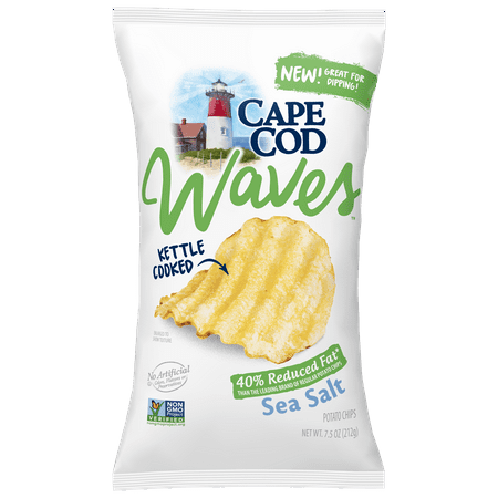 (3 Pack) Cape Cod Potato Chips, Kettle Cooked Wavy Cut, Reduced Fat, Sea Salt, 7.5 (Best Salt Water Taffy Cape Cod)