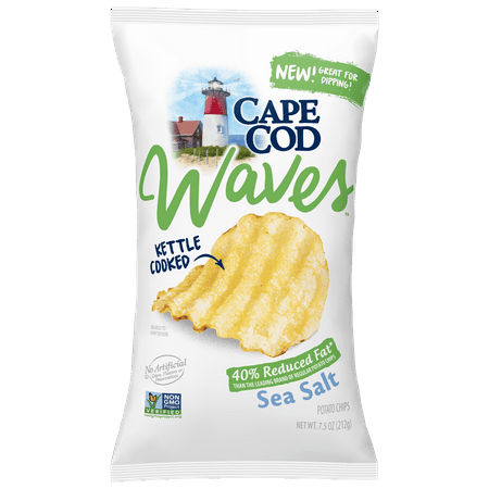 - (3 Pack) Cape Cod Potato Chips, Kettle Cooked Wavy Cut, Reduced Fat, Sea Salt, 7.5 Oz