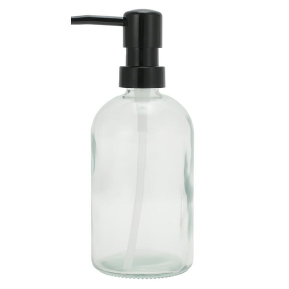 Unique Bargains 1 Pc Cylinder Glossy Soap Dispenser 13.53oz Clear Black