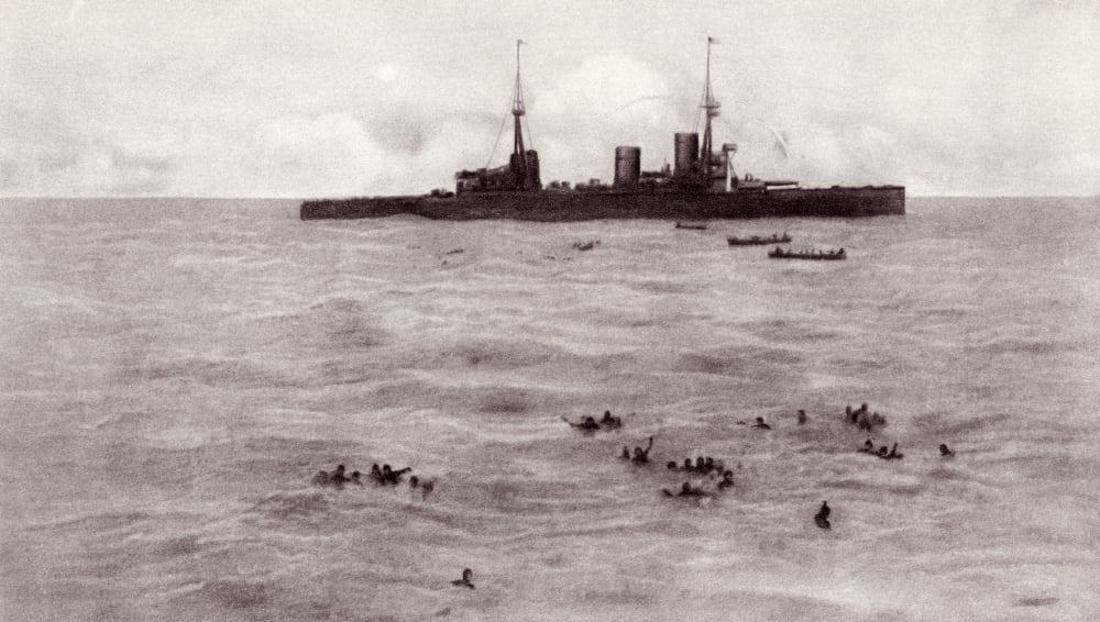 Boats From The British Battle Cuiser Inflexible Rescuing German Survivors From The Gneisenau After The Falklands Action During World War I From The Illustrated War News 1915 Canvas Art - Ken Welsh De