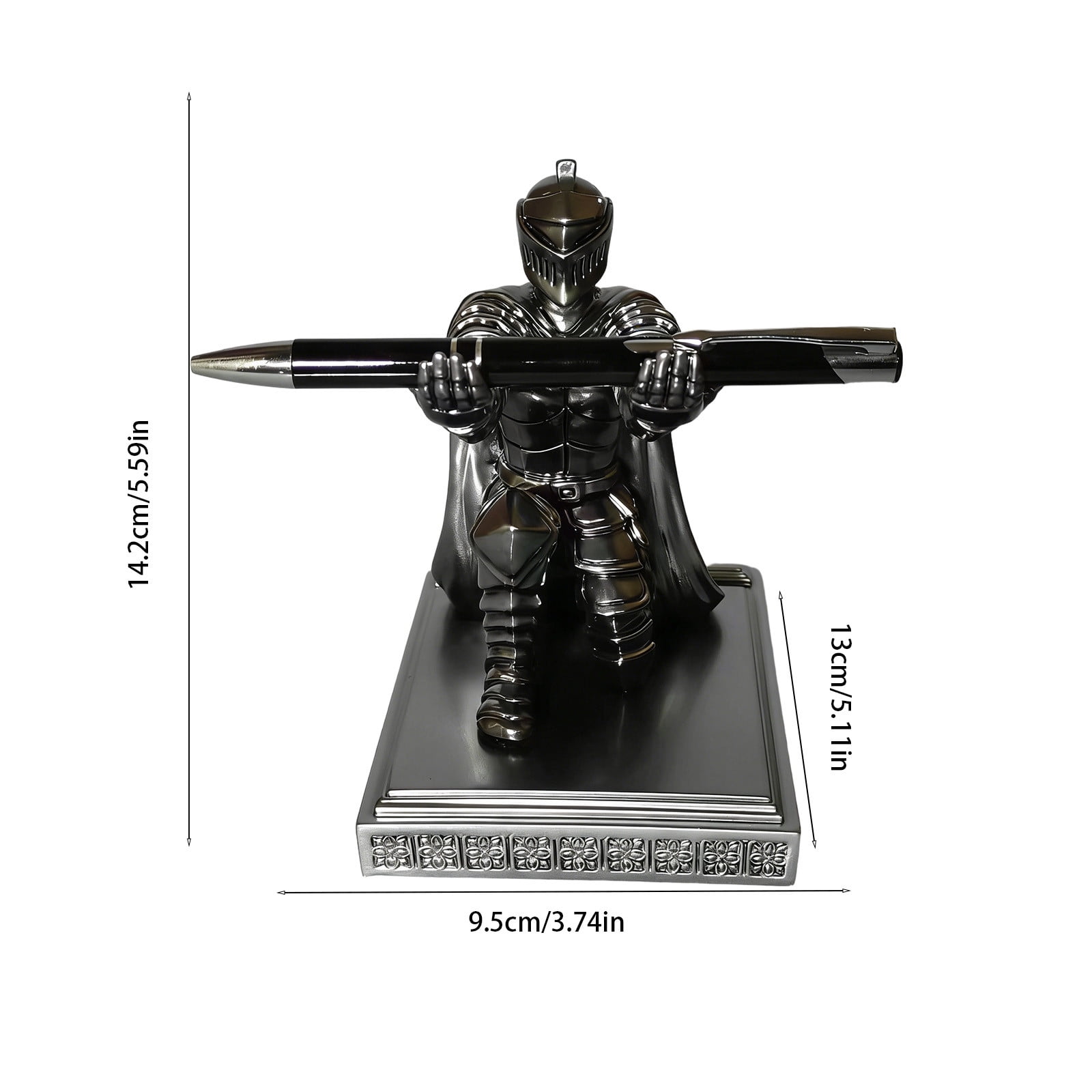 Weloille Medieval Female Knight Pen Holder with Pen, Vintage Style Writing Desk Decor, Decorative Office Accessory for Desk, Home, and Office Use