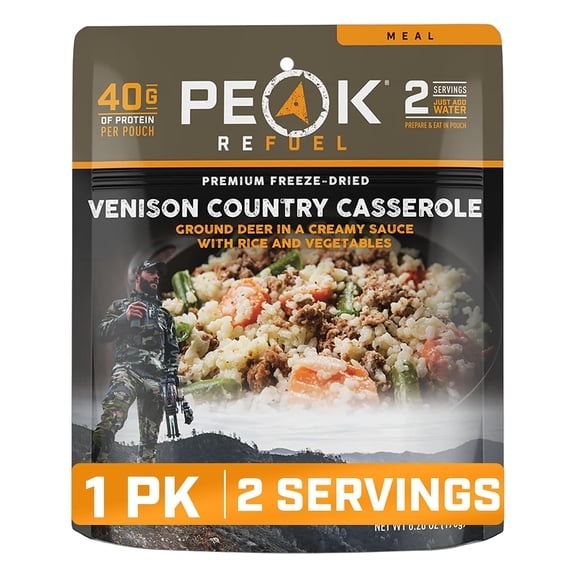 Peak Refuel Venison Country Casserole Freeze-Dried Hunting Meal, 2 Servings