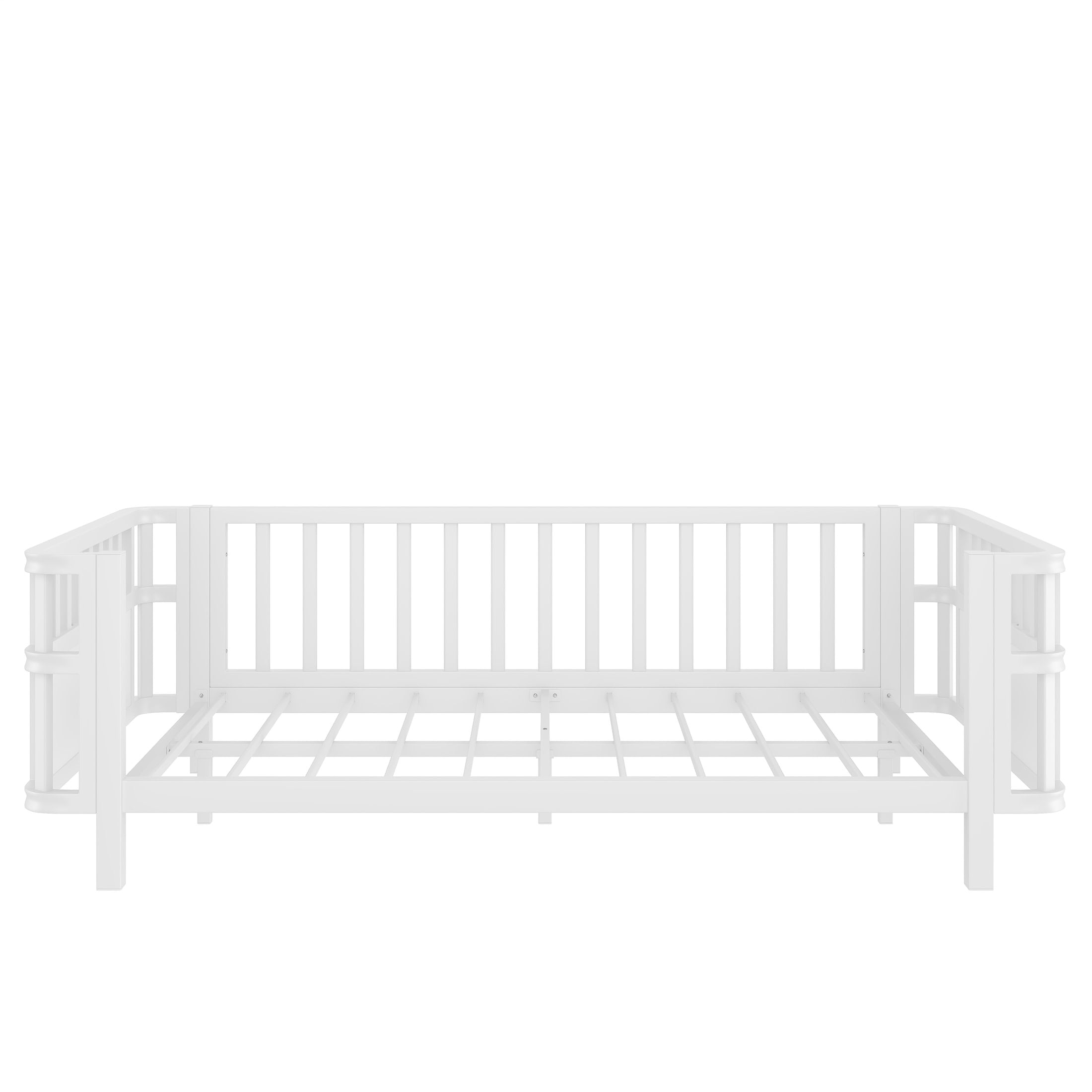 Noble House Twin Size Kids Platform Bed Frame with Three-Sided Safety Guardrails, Removable Rail, White
