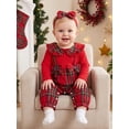 thumbnail image 5 of Loicainy Infant Baby Girl Christmas Romper 3 6 9 12 18 Months Long Sleeve Plaid Patchwork Bodysuit Headband, 5 of 9
