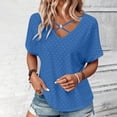 thumbnail image 2 of Penkiiy Womens Summer Eyelet Tops Trendy Criss Cross V Neck Solid Color Shirts Casual Short Sleeve Soft Elegant Tees Tunics 2XL Blue, 2 of 8