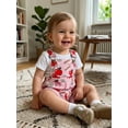 thumbnail image 4 of BemeyourBBs Toddler Baby Girl Back to School Overalls Shorts Outfit Kids Pre Kindergarten Outfit Baby Summer Romper Bib Overalls Clothes Apple Pencil Print Adjustable Strap Jumpsuit with Pocket, 4 of 9