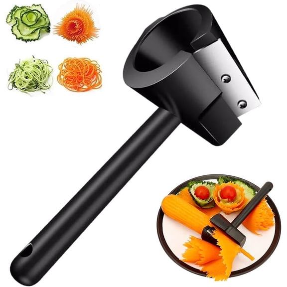 Cucumber Slicer Stainless Steel Carrot Peeler and Curler Spiral Black Cucumber Shred Slicer Root Vegetables Fruits Sharpener Kitchen Gadgets Tool Vegetable Peeler