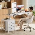 thumbnail image 2 of GUNAITO Computer Desk 66" × 23.6" Electric Standing Desk with 3 Drawers Height Adjustable Stand Up Table Ergonomic Sit Stand Desk with Splice Board for Home Office White, 2 of 11