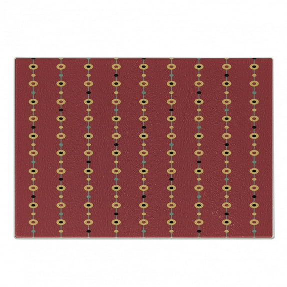 Cultural Cutting Board, Abstract Circles Shapes with Folk Beads Like Shapes on Vertical Stripes, Decorative Tempered Glass Cutting and Serving Board, in 3 Sizes, by Ambesonne