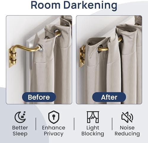 Blackout Curtain rod for windows 48 to 84, Wrap Around Curtain Rods for Bedroom, Living Room, Adjustable from 30 to 86 Inches, Gold