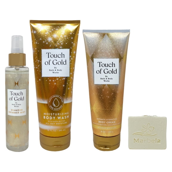 Bath & Body Works Touch of Gold Diamond Shimmer Mist, Moisturizing Body Wash and Ultimate Hydration Body Cream with a Natural Oats Bar