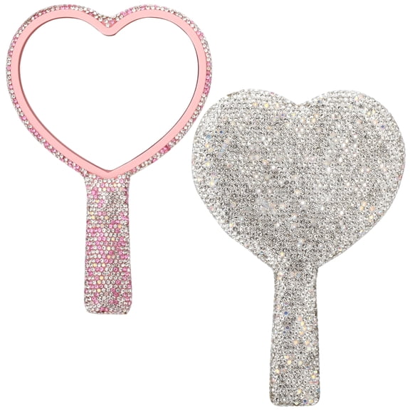 Rhinestone Heart‑Shaped Handheld Mirror Set – Sparkling Compact Travel Makeup Mirror, French‑Inspired Luxury Design, Portable Hand Mirror for Purse, Vanity & Gift