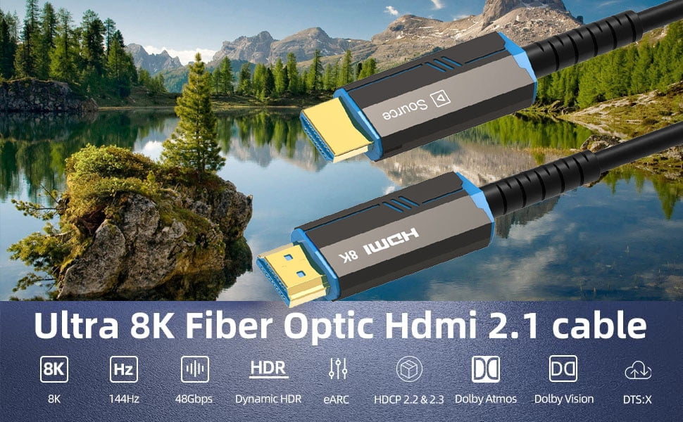 8K Game HDMI Cable Fiber Optic HDM1 2.1  (16ft)  Long In-Wall Cable,AUBEAMTO Ultra High Speed 48Gbps, Supports 8K@60Hz, 4K@120Hz, Dynamic HDR, eARC, Compatible RTX3090, Xbox Series X, PS5, UHD SUHD
