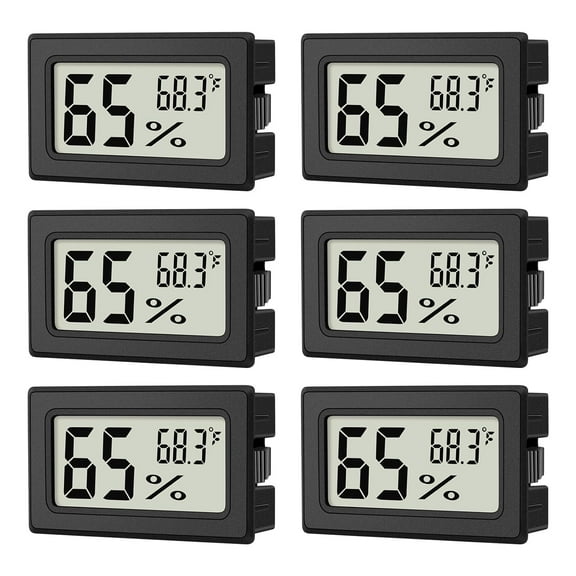 6-Pack Mini Hygrometer Indoor Humidity Meter, Mini Digital Thermometer Humidity Gauge Meter, Indoor Thermometer Hygrometer Monitor Fahrenheit (℉) for Reptile Thermostat, Jars Reptile, Fridge