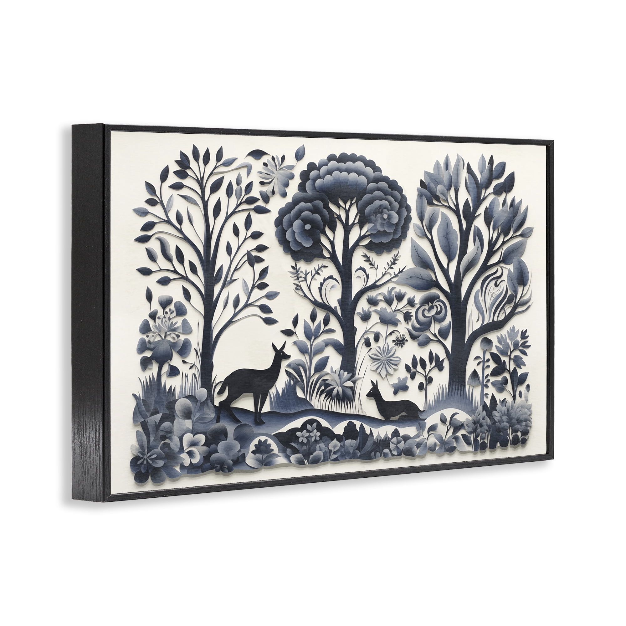 Stupell Industries Boho Forest Creatures Landscape Painting Black Framed Art Print Wall Art, 30 x 20