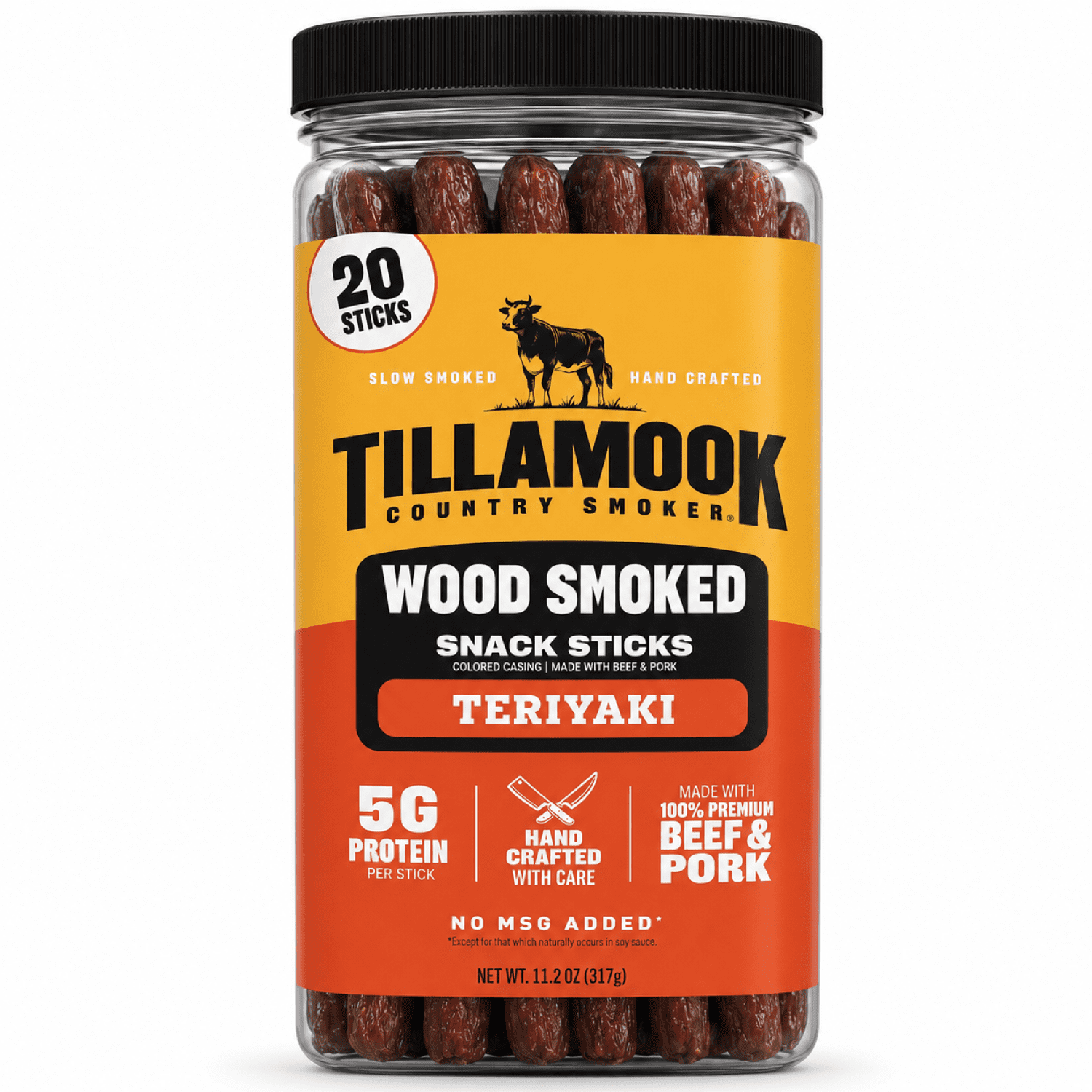 (6 pack) Tillamook Country Smoker Teriyaki Smoked Sausages, 6g Protein per Serving, 11.2 Oz Jar