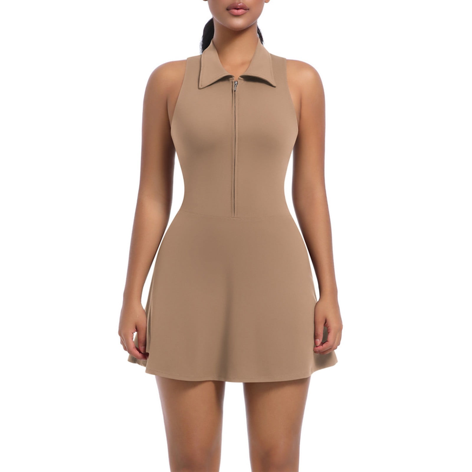Ayolanni Midi Dresses for Women 2026 Tank Sleeveless Crew Neck Dress Solid Color Y2K Athletic Slim Fit Tennis Sundress S