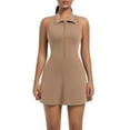 thumbnail image 3 of Women Tennis Dresses Trendy Golf Dresses with Built in Shorts Solid Sleeveless Zipper Workout Athletic Dress, 3 of 8